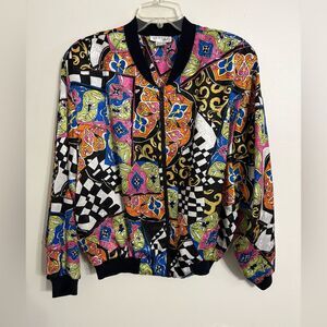 Papell Too Vintage Colorful Floral zip front Jacket Size Large Y2K